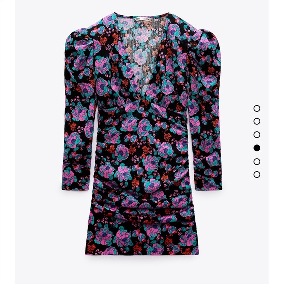 Zara v/neck floral dress with shoulder pads and side vents - Picture 2 of 11